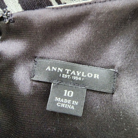 Ann Taylor Sleeveless Round Neck Black & White Fully Lined100% Silk Dress Size10 - Picture 3 of 7